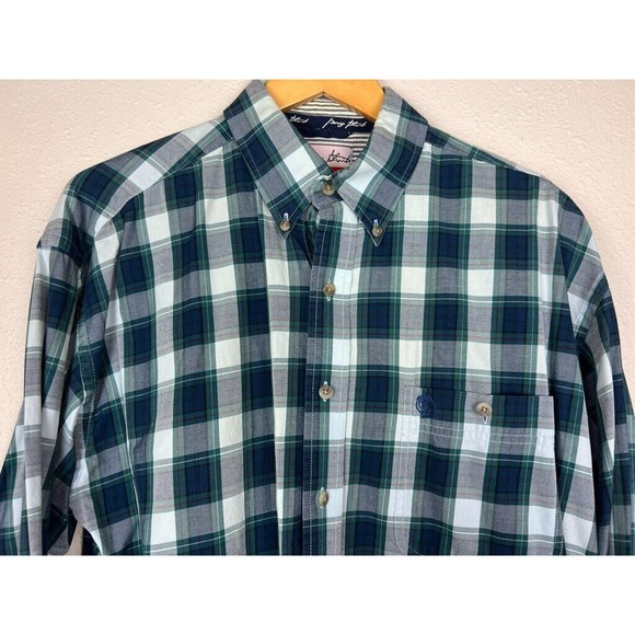 Wrangler George Strait Mens L/XL Blue Green Plaid Long Sleeve Button Down Shirt - Picture 3 of 7